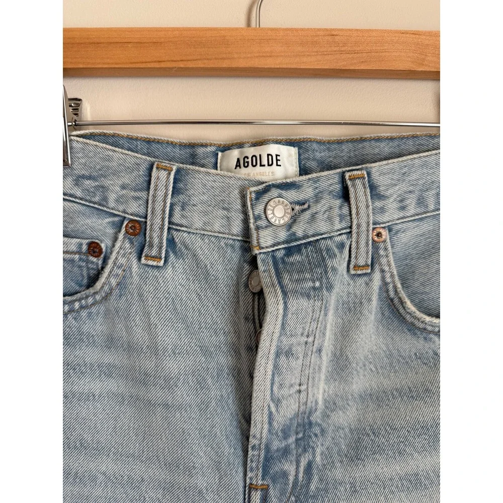 AGOLDE Parker Long Shorts Women 28 Light Blue High Rise Denim